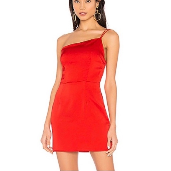 SUPERDOWN x REVOLVE Red Rubi One Shoulder Satin Mini Dress Party Dress Size S - Picture 2 of 8